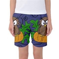 Halloween Owl And Pumpkin Women s Basketball Shorts by Valentinaart