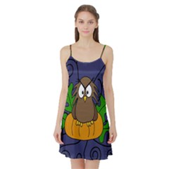 Halloween Owl And Pumpkin Satin Night Slip by Valentinaart