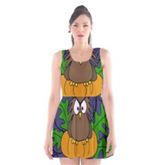 Halloween Owl And Pumpkin Scoop Neck Skater Dress by Valentinaart