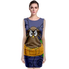 Halloween Owl And Pumpkin Classic Sleeveless Midi Dress by Valentinaart