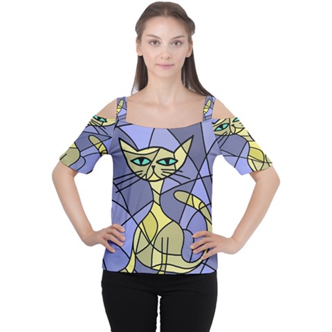 Artistic Cat - Yellow Women s Cutout Shoulder Tee by Valentinaart