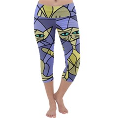 Artistic Cat - Yellow Capri Yoga Leggings by Valentinaart