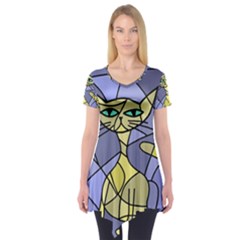 Artistic Cat - Yellow Short Sleeve Tunic  by Valentinaart