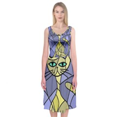 Artistic Cat - Yellow Midi Sleeveless Dress by Valentinaart