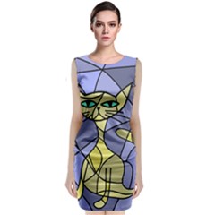 Artistic Cat - Yellow Classic Sleeveless Midi Dress by Valentinaart