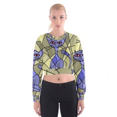 Artistic Cat - Blue Women s Cropped Sweatshirt