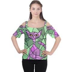 Artistic Cat - Purple Women s Cutout Shoulder Tee