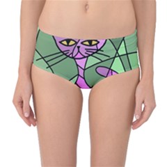 Artistic Cat - Purple Mid-waist Bikini Bottoms by Valentinaart