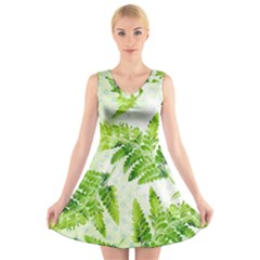 Fern Leaves V-neck Sleeveless Dress by DanaeStudio