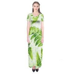 Fern Leaves Short Sleeve Maxi Dress by DanaeStudio