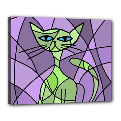 Artistic Cat - Green Canvas 20  X 16  by Valentinaart