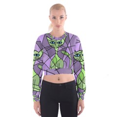 Artistic Cat - Green Women s Cropped Sweatshirt