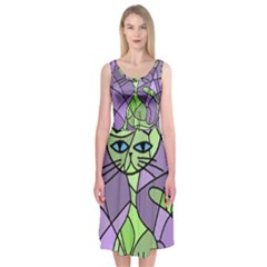 Artistic Cat - Green Midi Sleeveless Dress by Valentinaart