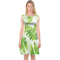 Fern Leaves Capsleeve Midi Dress