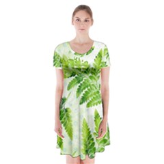 Fern Leaves Short Sleeve V-neck Flare Dress