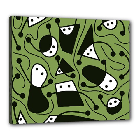 Playful Abstract Art - Green Canvas 24  X 20  by Valentinaart