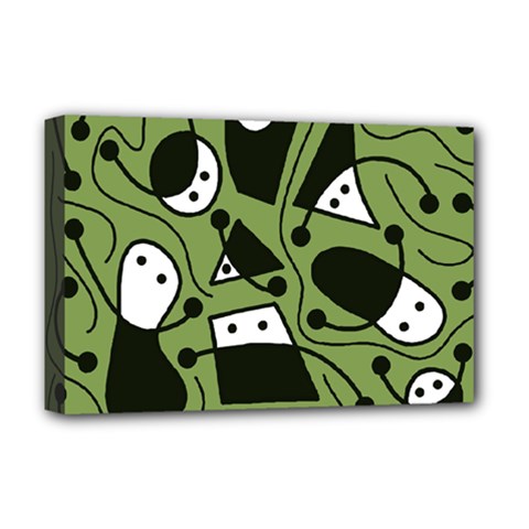 Playful Abstract Art - Green Deluxe Canvas 18  X 12   by Valentinaart