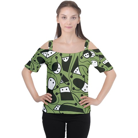 Playful Abstract Art - Green Women s Cutout Shoulder Tee by Valentinaart