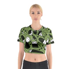 Playful Abstract Art - Green Cotton Crop Top by Valentinaart