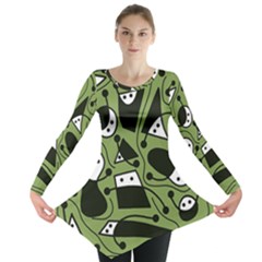 Playful Abstract Art - Green Long Sleeve Tunic  by Valentinaart