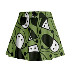 Playful Abstract Art - Green Mini Flare Skirt by Valentinaart