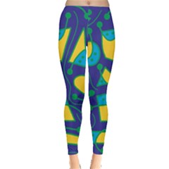 Playful Abstract Art - Blue And Yellow Leggings  by Valentinaart