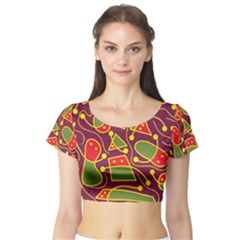 Playful Decorative Abstract Art Short Sleeve Crop Top (tight Fit) by Valentinaart