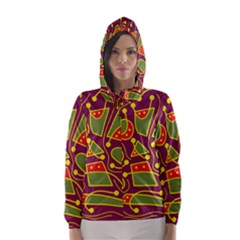 Playful Decorative Abstract Art Hooded Wind Breaker (women)