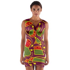 Playful Decorative Abstract Art Wrap Front Bodycon Dress by Valentinaart