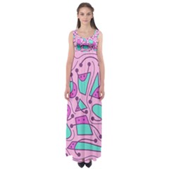 Playful Abstract Art - Pink Empire Waist Maxi Dress by Valentinaart