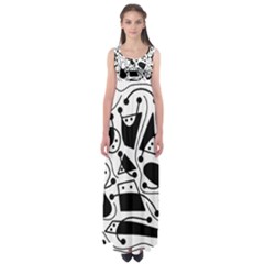 Playful Abstract Art - White And Black Empire Waist Maxi Dress by Valentinaart