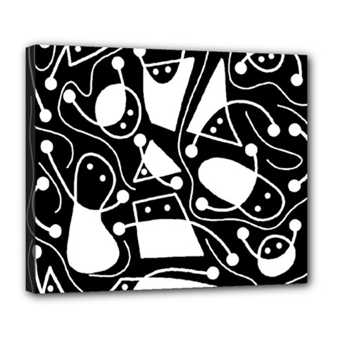 Playful Abstract Art - Black And White Deluxe Canvas 24  X 20   by Valentinaart