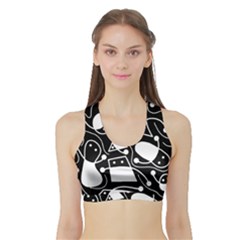 Playful Abstract Art - Black And White Sports Bra With Border by Valentinaart