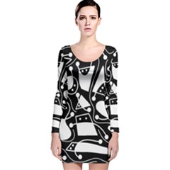 Playful Abstract Art - Black And White Long Sleeve Velvet Bodycon Dress by Valentinaart