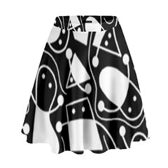 Playful Abstract Art - Black And White High Waist Skirt by Valentinaart