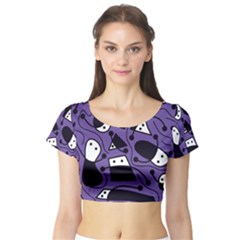 Playful Abstract Art - Purple Short Sleeve Crop Top (tight Fit) by Valentinaart