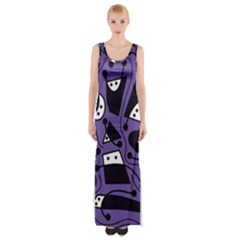 Playful Abstract Art - Purple Maxi Thigh Split Dress by Valentinaart