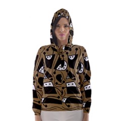 Playful Abstract Art - Brown Hooded Wind Breaker (women) by Valentinaart