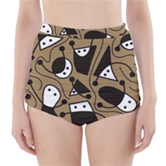 Playful Abstract Art - Brown High-waisted Bikini Bottoms by Valentinaart