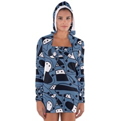 Playful Abstract Art - Blue Women s Long Sleeve Hooded T-shirt by Valentinaart