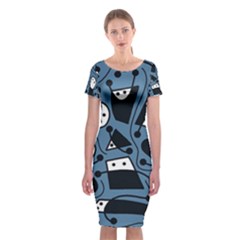 Playful Abstract Art - Blue Classic Short Sleeve Midi Dress by Valentinaart