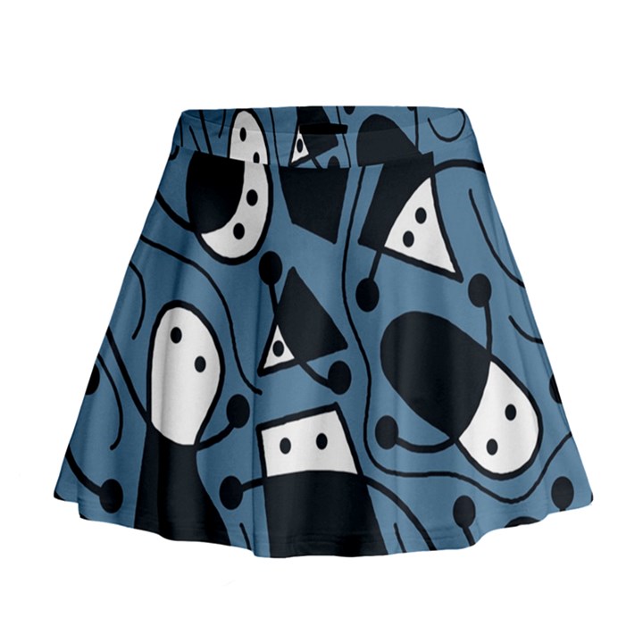 Playful abstract art - blue Mini Flare Skirt