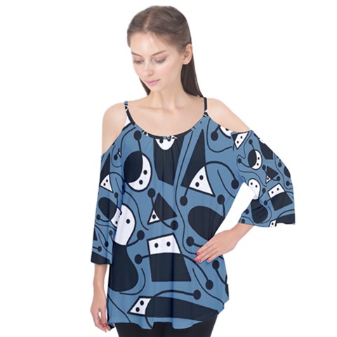 Playful Abstract Art - Blue Flutter Tees by Valentinaart