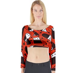 Playful Abstract Art - Red Long Sleeve Crop Top by Valentinaart