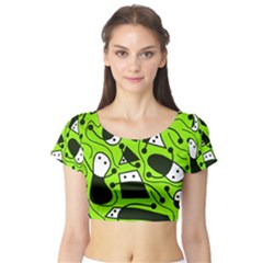 Playful Abstract Art - Green Short Sleeve Crop Top (tight Fit) by Valentinaart