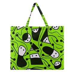 Playful Abstract Art - Green Zipper Large Tote Bag by Valentinaart