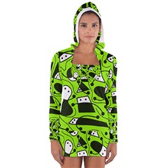 Playful Abstract Art - Green Women s Long Sleeve Hooded T-shirt by Valentinaart