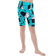 Playful Abstract Art - Cyan Kid s Mid Length Swim Shorts by Valentinaart