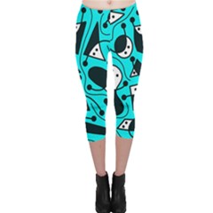 Playful Abstract Art - Cyan Capri Leggings  by Valentinaart