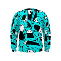 Playful Abstract Art - Cyan Kids  Sweatshirt by Valentinaart